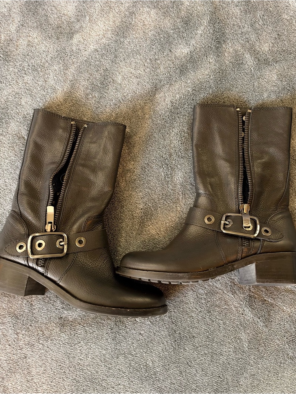 Rampage Black Leather Moto Harness Biker Boots Size 7.5